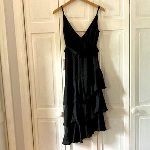 Little black dress with belt, tiered ruffles—great party dress!